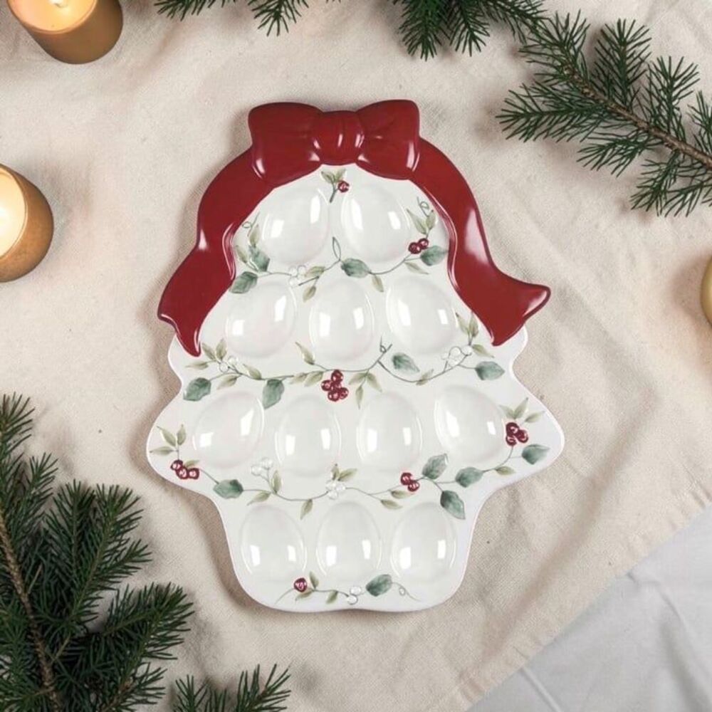 VTG Pfaltzgraff Christmas Tree Deviled Egg Tray Ceramic Holiday Serving Platter